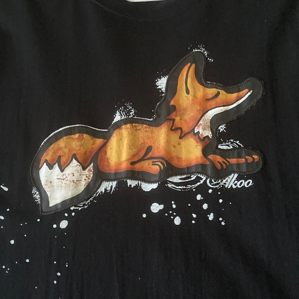 Akoo Black Tee with Orange Fox Design